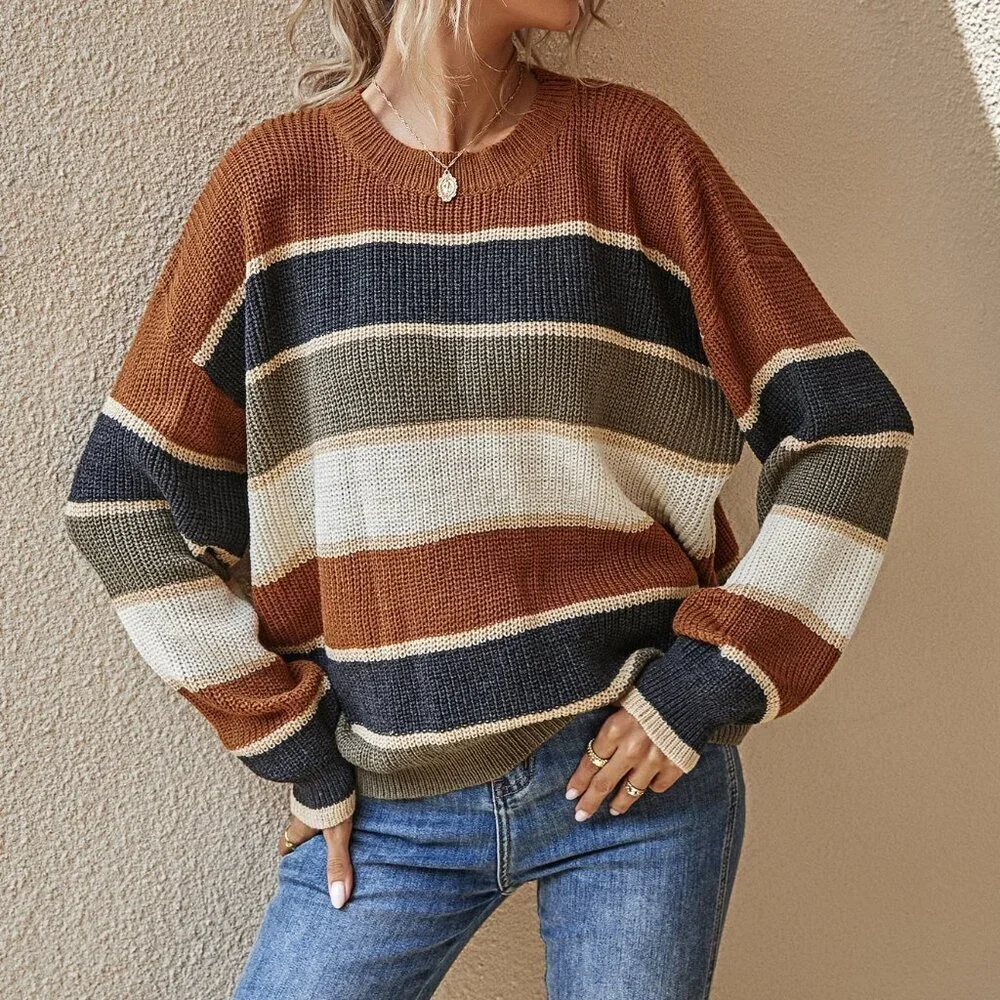 Multicolor Casual Women's Earth-Tone Vacation Sweater
